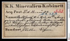 Etiketten zu Calcit (NHMW-MIN-As358)